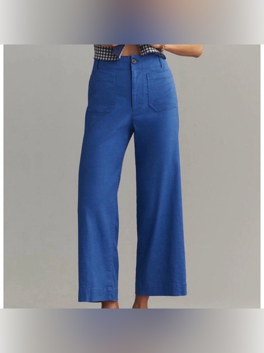 Maeve Colette Linen Blend Stretch High-Rise Wide-Leg Pants Trousers Blue 28